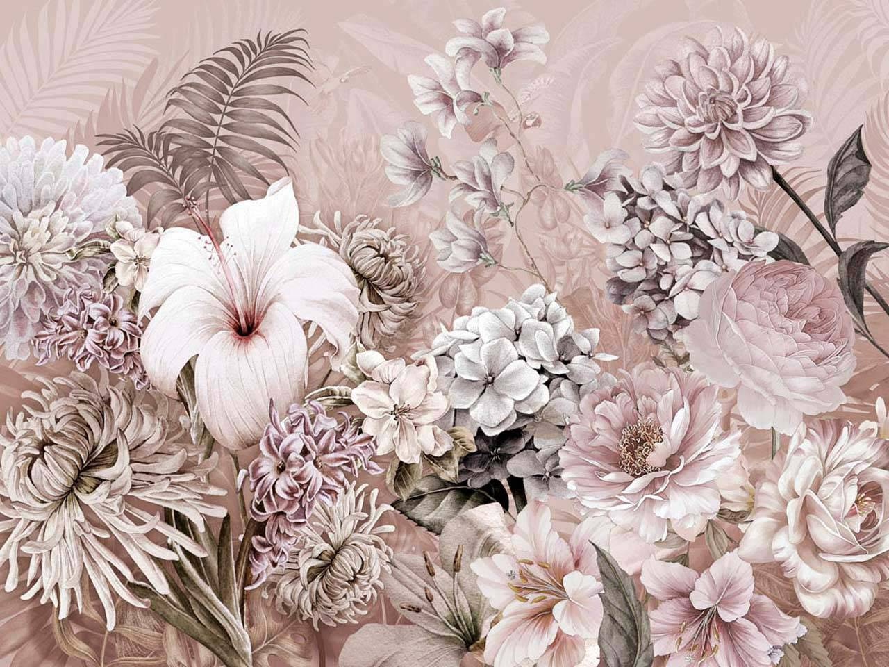 Фотообои Нежные цветы на розовом фоне